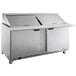 A Beverage-Air stainless steel refrigerated sandwich prep table with two doors.