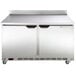 A stainless steel Beverage-Air worktop freezer with two doors.