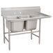 An Advance Tabco stainless steel 2-bowl sink with a right drainboard.