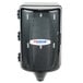 A black plastic Merfin mini center pull towel dispenser with a white label.