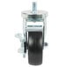 A 4" black and metal swivel stem caster for refrigeration.