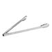 The silver Edlund 4416HD Heavy-Duty Scallop Utility Tongs with white handles.