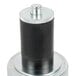 A black and silver metal stem caster with a metal cap.