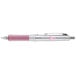A close-up of a Pilot Dr. Grip Center of Gravity black and silver pen with a pink ribbon on it.