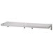 A white rectangular metal shelf with metal legs.
