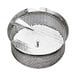 A round stainless steel 5/32 inch (4 mm) grid attachment for the Tellier EX5 electric food mill.