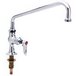 A silver deck-mounted T&S pantry faucet with a red brass handle.