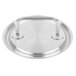 A Vollrath stainless steel pot lid with a loop handle.