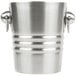 A silver Vollrath double wall wine bucket with two handles.