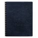 A navy Fellowes executive binding system cover on a blue notebook with a spiral binding.