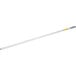 A long white mop handle with a yellow and green handle