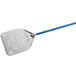 A silver and blue GI Metal pizza peel with a blue handle.