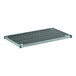 A rectangular, green, vented shelving unit designed for storage, measuring 24 inches by 42 inches.