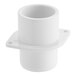 A white plastic pipe fitting with a hole in it.