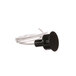 A black plastic object with a white wire.