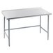 An Advance Tabco stainless steel work table with adjustable metal legs.