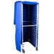 A Curtron blue insulated cover on a bun pan rack.