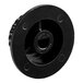 A black circular plastic valve knob with a hole in the center.