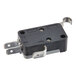 A black rectangular Hobart miniature switch with metal corners and two wires.