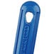 A blue silicone sleeve with a hole in the middle for a pan handle.