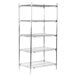 A Metro chrome wire shelving unit with four shelves.