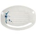 A white oval melamine tray with blue and white bamboo design.