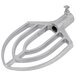 A silver aluminum flat beater with a handle.