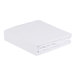 A folded white twin size bed bug proof box spring cover.