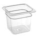 A Carlisle clear plastic food pan with a lid on it.