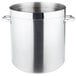 A large silver Vollrath stainless steel stock pot with two handles.