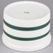 A white China bain marie jar with green stripes.