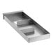 A silver metal US Range grease pan assembly with two compartments.