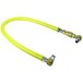 A yellow hose with metal fittings and a coupler.