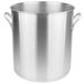 A large silver Vollrath stainless steel stock pot with handles.