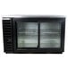 A black Beverage-Air back bar refrigerator with glass sliding doors.