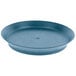 A blue round polypropylene deli server with a short base.