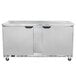 A stainless steel Beverage-Air worktop refrigerator with two doors.