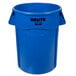 a blue plastic trash can