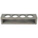A Cal-Mil gray wood tasting caddy with four holes on a wood shelf.