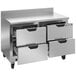 A stainless steel Beverage-Air worktop refrigerator with two drawers.