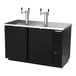 A black Beverage-Air beer dispenser with one single and one double beer tap on a counter.