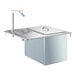 A stainless steel rectangular Delfield water station with a glass filler and ice storage bin.