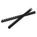 A pack of black plastic binding combs on a white background.