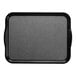 A black rectangular Cambro room service tray with a black handle.