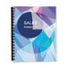A spiral bound Fellowes clear PET binding cover on a spiral notebook with a colorful design.