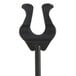 An American Metalcraft black metal harp card holder with a weighted base.