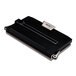 A black rectangular Fellowes copyholder with silver accents on a desk.