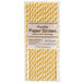 A package of Creative Converting yellow and white striped paper straws with a label.