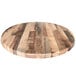 A Holland Bar Stool EnduroTop round rustic wooden table top.