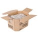 A white and blue cardboard box with a plastic bag of Casa Di Bertacchi Italian Style Fully Cooked Beef Meatballs inside.